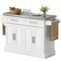 HOMCOM Rolling Kitchen Island Cart with 47" Stainless Steel Top, Portable Island Table for Kitchen with Wheels, Adjustable Shelves, 2 Drawers, Spice, Knife and Towel Rack, White(m-11)