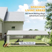 PawHut Heavy Duty Outdoor Dog Kennel with Waterproof Roof, 2 Secure Latches, Chain Link Dog Run for Backyard, 20' x 10' x 7'(m-5)