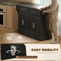 HOMCOM Rolling Kitchen Island Cart with 47" Stainless Steel Top, Portable Island Table for Kitchen with Wheels, Adjustable Shelves, 2 Drawers, Spice, Knife and Towel Rack, Black(m-6)