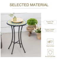 Outsunny Mosaic Patio Table, Round Coffee Table with Metal Frame, Garden Furniture for Outdoor, Poolside, Yellow(m-5)