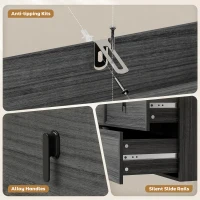 HOMCOM L Shaped Computer Desk Home Office Desk with 6 Drawers Black Wood Grain(m-7)