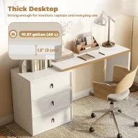 HOMCOM L Shaped Computer Desk Home Office Desk with 3 Drawers White Wood Grain(m-6)