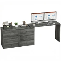 HOMCOM L Shaped Computer Desk Home Office Desk with 6 Drawers Black Wood Grain(m-2)
