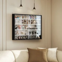 HOMCOM 5-Tier Display Cabinet, Wall-Mounted Display Case with 2 Glass Doors and Adjustable Shelves, Black(m-10)