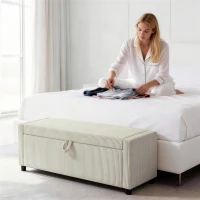 HOMCOM Storage Ottoman, Upholstered Corduroy End of Bed Bench with Thick Padding, Storage Bench for Bedroom, Beige(m-9)