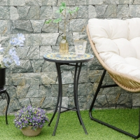 Outsunny Mosaic Patio Table, Round Coffee Table with Metal Frame, Garden Furniture for Outdoor, Poolside, Yellow