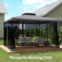 Outsunny Replacement Mosquito Netting for Gazebo 13' x 13' Black Screen Walls for Canopy with Zippers, Dark Grey(m-10)