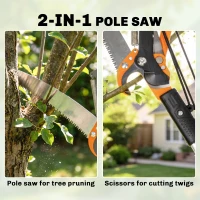 Outsunny 6.5ft 2-In-1 Manual Pole Saw for Tree Trimming, Aluminium Telescopic Long Reach Pole Pruner with Sharp 65Mn Steel Blade(m-4)