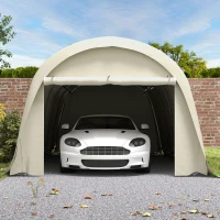 Outsunny 12' x 23.6' Heavy Duty Carport, UPF50+ Portable Garage Car Canopy Tent with Galvanized Frame, Large Door, Beige(m-9)