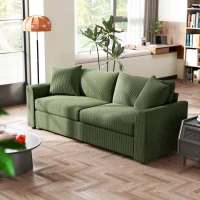 HOMCOM 3 Seater Sofa, 83.5" Modern Upholstered Couch with Pocket Spring and 2 Scatter Cushions for Living Room, Green(m-8)