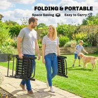 Outsunny Folding Garden Chairs, Garden Dining Chairs with Plastic Slatted Seat Back, Armrests, Steel Frame, Set of 4, Black(m-4)