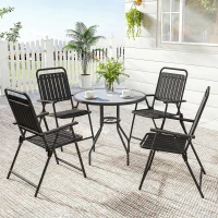 Outsunny Folding Garden Chairs, Garden Dining Chairs with Plastic Slatted Seat Back, Armrests, Steel Frame, Set of 4, Black(m-8)