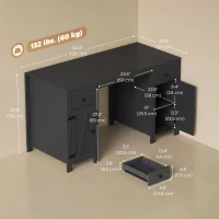 HOMCOM 53" Farmhouse Executive Desk, Computer Desk with Drawers and 2 Cabinets, Study Table for Home Office, Black Wood Grain(m-3)