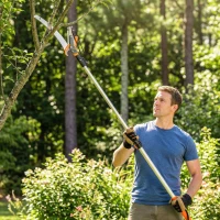 Outsunny 6.5ft 2-In-1 Manual Pole Saw for Tree Trimming, Aluminium Telescopic Long Reach Pole Pruner with Sharp 65Mn Steel Blade(m-9)