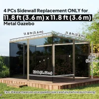 Outsunny Replacement Mosquito Netting for Gazebo 12' x 12' Black Screen Walls for Canopy with Zippers, Khaki(m-3)