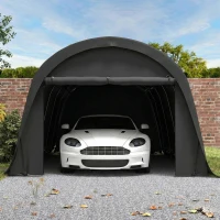 Outsunny 12' x 23.6' Heavy Duty Carport, UPF50+ Portable Garage Car Canopy Tent with Galvanized Frame, Large Door, Dark Gray(m-9)
