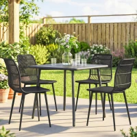 Outsunny Outdoor Dining Chairs Set of 4, Patio Chairs with Slotted Backrest, Black(m-8)