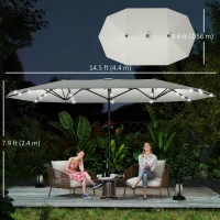 Outsunny 173" Double-Sided Sun Umbrella Garden Parasol Patio Sun Shade Outdoor with LED Solar Light, Cream White(m-3)