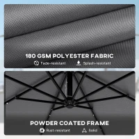 Outsunny 9.7ft Solar LED Cantilever Patio Umbrella with 32 LED Lights, Cross Base, Crank Handle, for Poolside, Deck, Dark Grey(m-9)