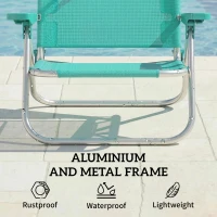 Outsunny 2 Piece Folding Beach Chairs with Adjustable Canopy, 6-Position Reclining Lounge Chair with Headrest, Turquoise(m-9)