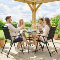 Outsunny Folding Garden Chairs, Garden Dining Chairs with Plastic Slatted Seat Back, Armrests, Steel Frame, Set of 4, Black(m-10)