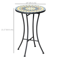 Outsunny Mosaic Patio Table, Round Coffee Table with Metal Frame, Garden Furniture for Outdoor, Poolside, Yellow(m-3)