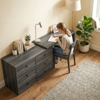 HOMCOM L Shaped Computer Desk Home Office Desk with 6 Drawers Black Wood Grain(m-10)