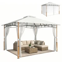 Outsunny 10' x 12' Patio Gazebo, UPF50+ Double Roof Outdoor Gazebo Canopy Shelter with Netting for Backyard, Patio, Cream White(m-11)