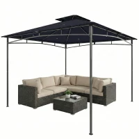 Outsunny 10' x 10' Gazebo, Soft Top Outdoor Gazebo with 2-Tier Roof, Metal Frame, Navy Blue(m-2)