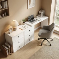 HOMCOM L Shaped Computer Desk Home Office Desk with 6 Drawers White Wood Grain(m-8)