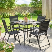 Outsunny Folding Garden Chairs, Garden Dining Chairs with Plastic Slatted Seat Back, Armrests, Steel Frame, Set of 4, Black