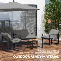 Outsunny 4 Piece Outdoor Furniture Set, Patio Conversation Set with Tempered Glass Table, Loveseat, 2 Chairs and Cushions, Grey(m-6)
