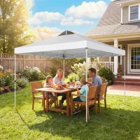 Outsunny Pop Up Canopy Waterproof Canopy Tent with Carrying Bag for Parties Garden BBQs 9.8' x 9.8' White(m-9)