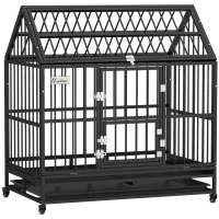 PawHut 48" Heavy Duty Dog Crate with 4 Lockable Wheels, Double Doors, and Removable Tray, for XL and L Dogs(m-11)