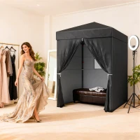 Outsunny 5 x 5 ft Compact Pop Up Canopy Tent, UPF 50+ Changing Room, Portable Instant Privacy Canopy with Mesh Window, Black(m-10)