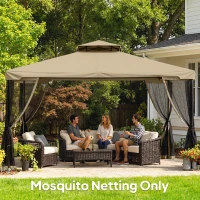 Outsunny Replacement Mosquito Netting for Gazebo 10' x 13' Black Screen Walls for Canopy with Zippers, Khaki(m-9)