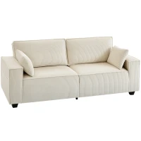 HOMCOM 86" 3 Seater Sofa, Modern Corduroy Upholstered Couch, Beige(m-11)