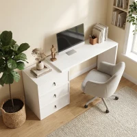 HOMCOM L Shaped Computer Desk Home Office Desk with 3 Drawers White Wood Grain(m-8)