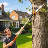 Outsunny 6.5ft 2-In-1 Manual Pole Saw for Tree Trimming, Aluminium Telescopic Long Reach Pole Pruner with Sharp 65Mn Steel Blade(m-1)