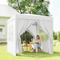 Outsunny 6.6'x6.6' Pop Up Canopy Tent with Sidewalls, Instant Sun Shelter Camping Gazebo with Carry Bag, White(m-9)