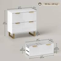 HOMCOM Lateral File Cabinet with 2 Drawers, Modern Filing Cabinet for Letter/A4/Legal Size Files, High Gloss White(m-3)