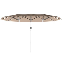 Outsunny 174" Double-Sided Sun Umbrella Garden Parasol Patio Sun Shade Outdoor with LED Solar Light, Khaki(m-2)