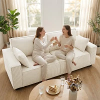 HOMCOM 86" 3 Seater Sofa, Modern Corduroy Upholstered Couch, Beige(m-9)