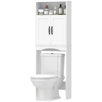HOMCOM Over the Toilet Storage Cabinet Freestanding Bathroom Organizer with 2 Doors and Open Shelf White(m-2)