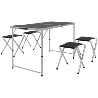 Outsunny Folding Picnic Table Camping Table and Chairs Use for BBQ Picnic Garden Parties 47.2" L x 23.6" W x 21.7" -27.6" H Black(m-2)