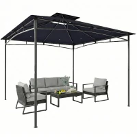 Outsunny 10' x 10' Gazebo, Soft Top Outdoor Gazebo with 2-Tier Roof, Metal Frame, Navy Blue(m-11)
