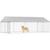PawHut Heavy Duty Outdoor Dog Kennel with Waterproof Roof, 2 Secure Latches, Chain Link Dog Run for Backyard, 20' x 10' x 7'(m-11)
