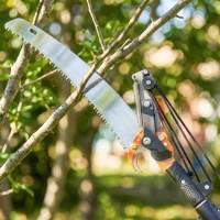 Outsunny 6.5ft 2-In-1 Manual Pole Saw for Tree Trimming, Aluminium Telescopic Long Reach Pole Pruner with Sharp 65Mn Steel Blade(m-10)