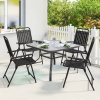 Outsunny Folding Garden Chairs, Garden Dining Chairs with Plastic Slatted Seat Back, Armrests, Steel Frame, Set of 4, Black(m-9)
