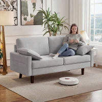 HOMCOM 3 Seater Sofa, Velvet Upholstered Couch with Spring Cushions, Rubber Wood Legs and 2 Pillows, Grey(m-1)
